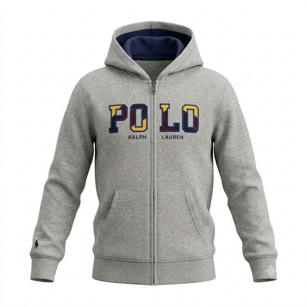 Polo Ralph Lauren Boys Gray Fleece Full Zip Hoodie Jacket Spellout Logo 7
NWT